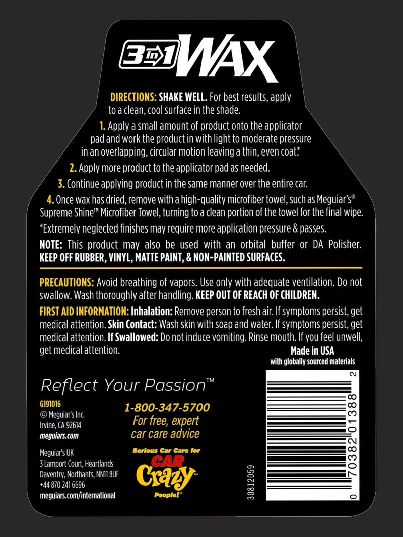 Meguiar's 3-in-1 Wax (16 oz & Foam Applicator Pad)-4